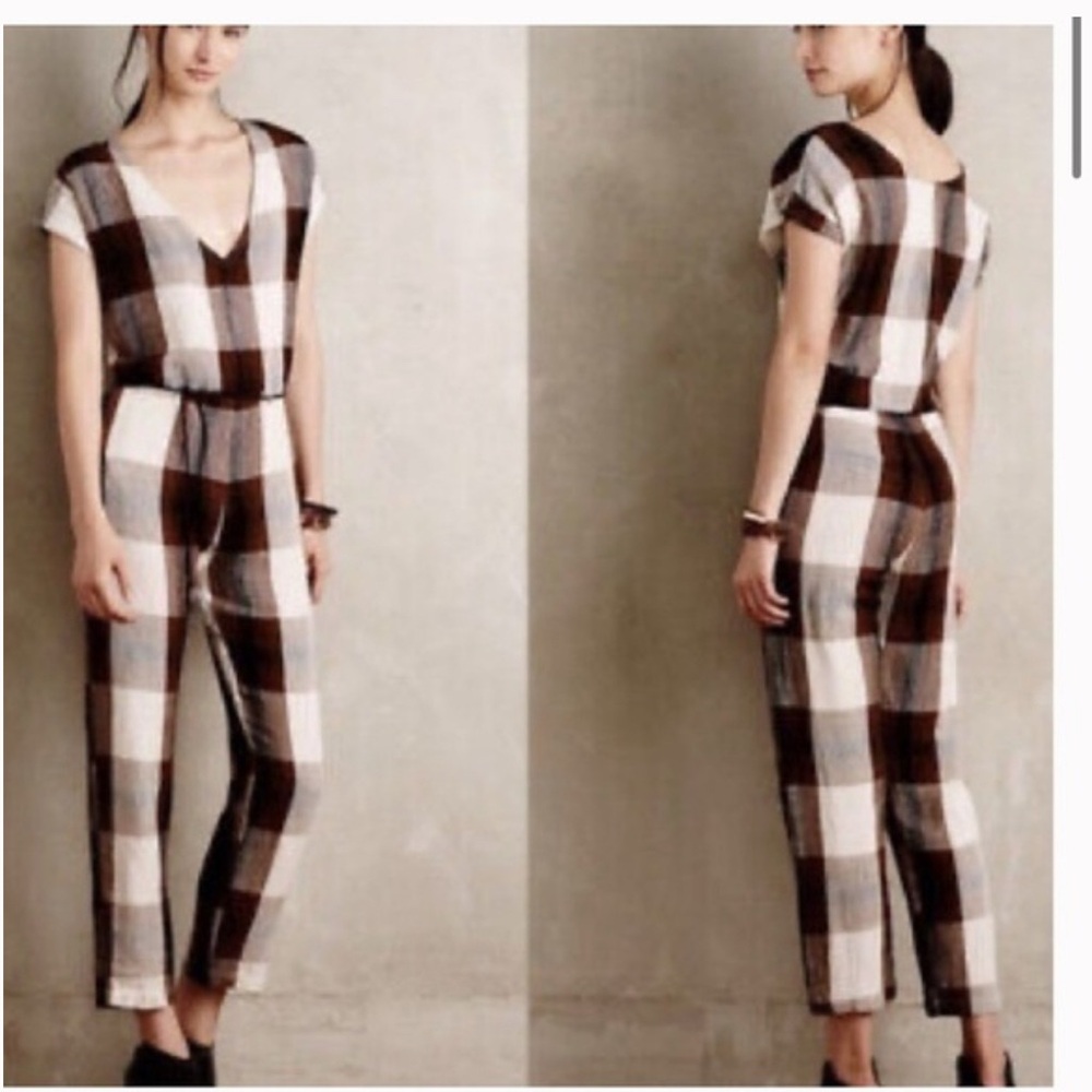 Plaid Sleeveless Jumpsuit Anthropologie The Odells Linen